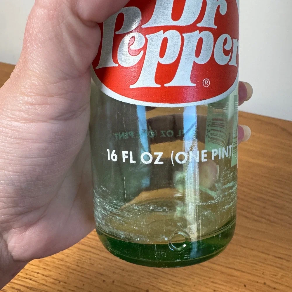 Vintage Dr Pepper‎ Glass Bottle 16 oz One Pint Green Glass Soda Collectible